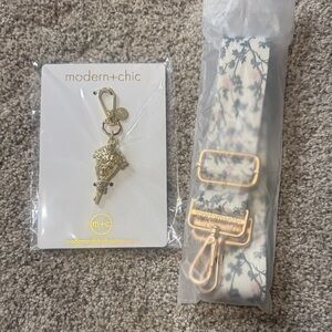 Gold Floral Keychain and Strap Set